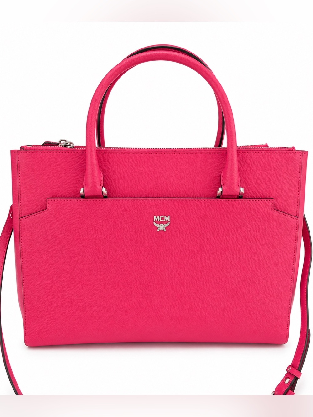 MCM Hot Pink Leather Structured Satchel - Picture 1 of 5